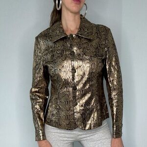 Vintage 90s Gold & Black Snakeskin Print Button Down Jacket